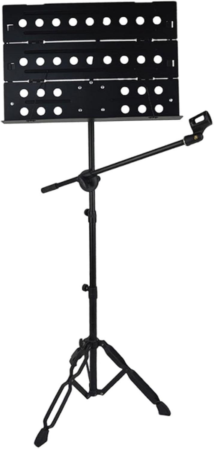 DYNWAVE Foldable Sheet Music Stand Music Sheet Holder Compact Stable Easy to Use Portable Tripod with Mic Holder Instrument Accessory
