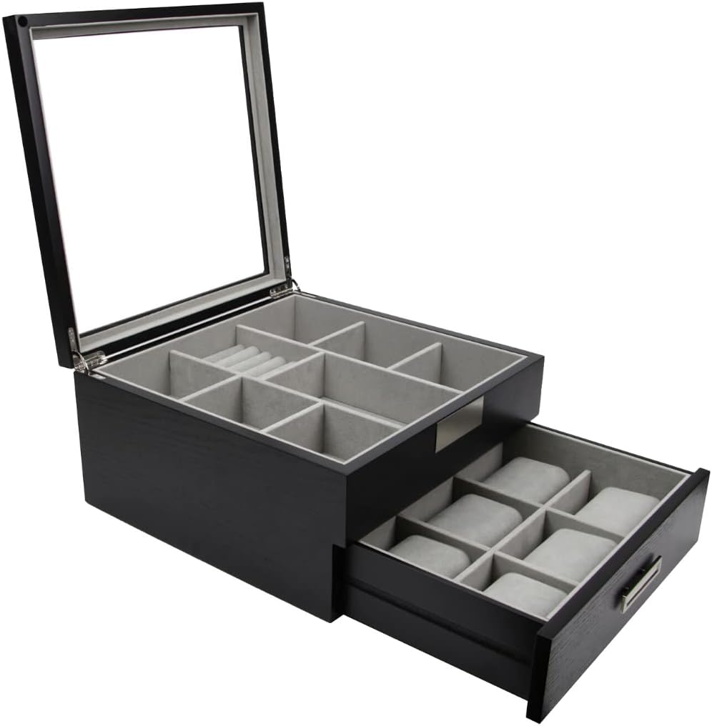 Multi purpose Black Wood Handmade Men Tie Storage Box,Watch Box and Jewelry Box (Busy Man)