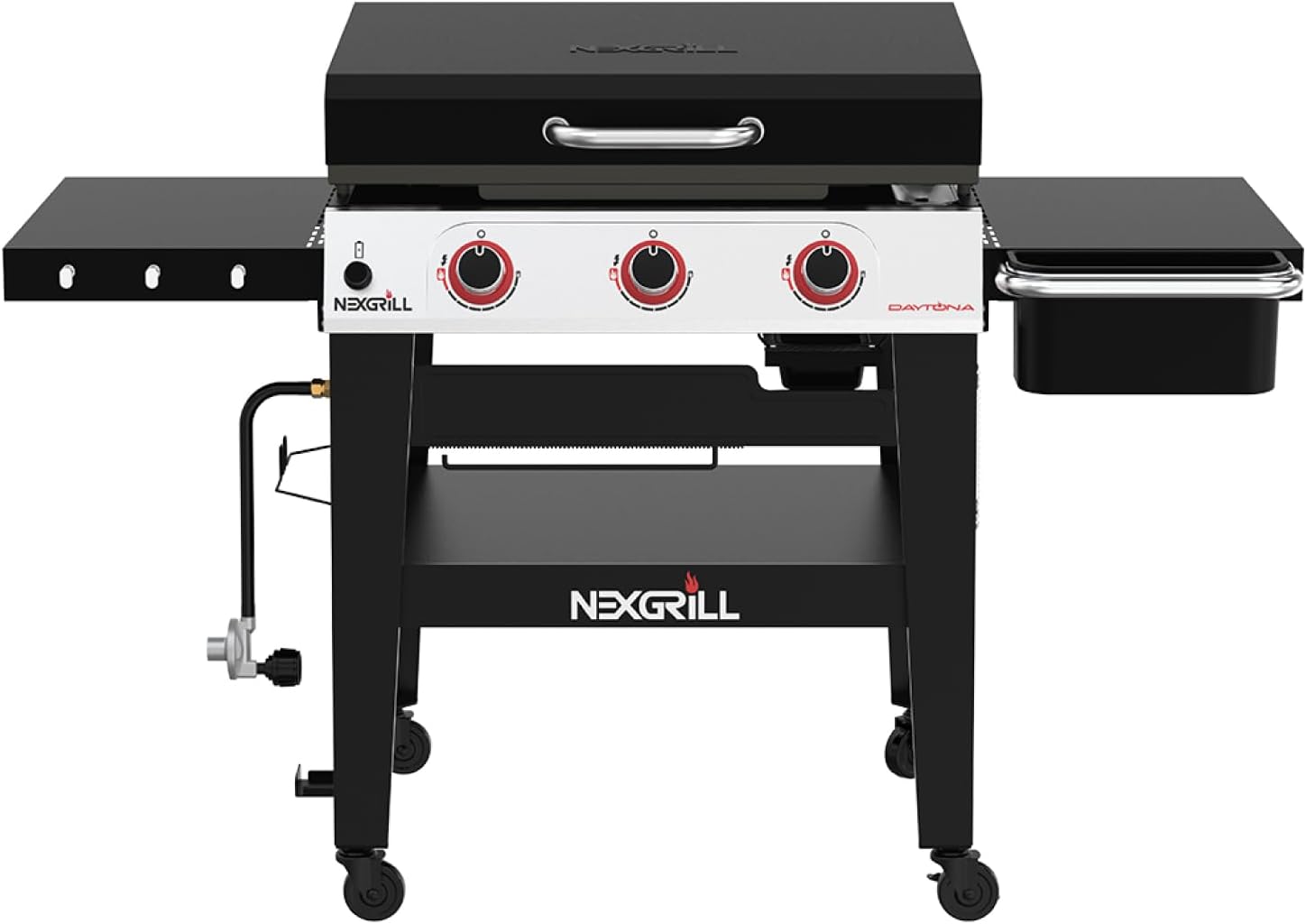 Nexgrill Daytona 3-Burner Propane Gas Griddle with Side Tables, 45000 BTUs Flat Top Grill, 630 SQ. in. Hot-Rolled Steel Cooking Space, Outdoor Cooking Barbeque - 720-1057