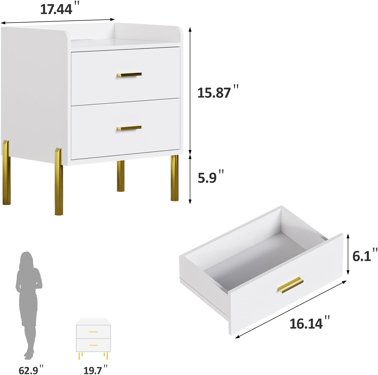 Vabches Nightstand Set of 2 with Built-in Charging Station, White Mid Century Modern Nightstand for Bedroom, Stylish End Tables for Lamps, Books