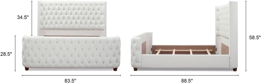 Jennifer Taylor Home Brooklyn King Tufted Panel Bed Headboard and Footboard Set, Antique White Polyester