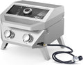 Bestfire 2-Burner Tabletop Gas Grill with Viewing Glass Lid, 20,000 BTU Stainless Steel Portable Propane BBQ Grill, Built-in Thermometer & Push-Button Ignition, for Outdoor Camping, RV, Tailgating