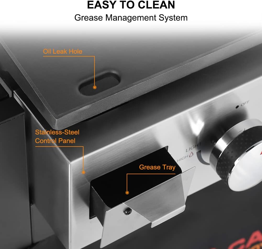 CAMPLUX Flat Top Griddle, Propane gas outdoor grill Griddle Cooking Station for Camping,BBQ,Tailgating or Picnicking, Stainless Steel, Silver, Black