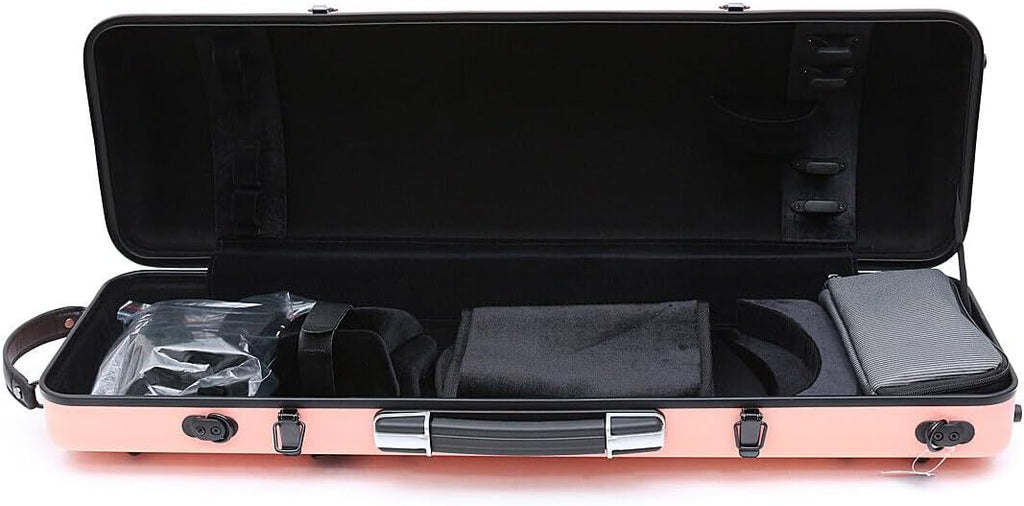 Violin case 4/4 Full size High strength Carbon fiber hard shell Durable handles Internal storage with Backpack straps Music Sheet bag (Rose gold,Buckle lock)