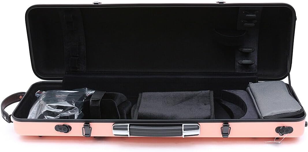 Violin case 4/4 Full size High strength Carbon fiber hard shell Durable handles Internal storage with Backpack straps Music Sheet bag (Rose gold,Buckle lock)