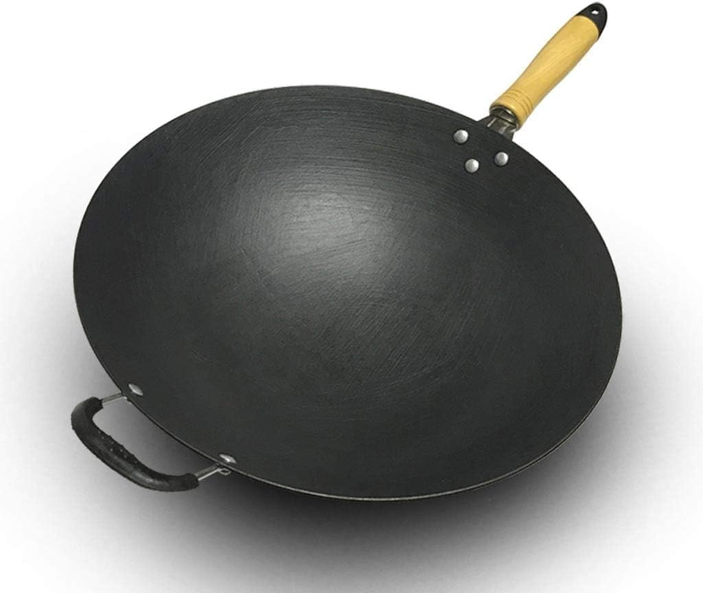 Sauté Pans, Cast Iron Wok Household Classic Uncoated Wok Cooking Pan Wok Pan Skillet Fry Pan Chef's Pans(32cm)