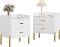 Vabches Nightstand Set of 2 with Built-in Charging Station, White Mid Century Modern Nightstand for Bedroom, Stylish End Tables for Lamps, Books