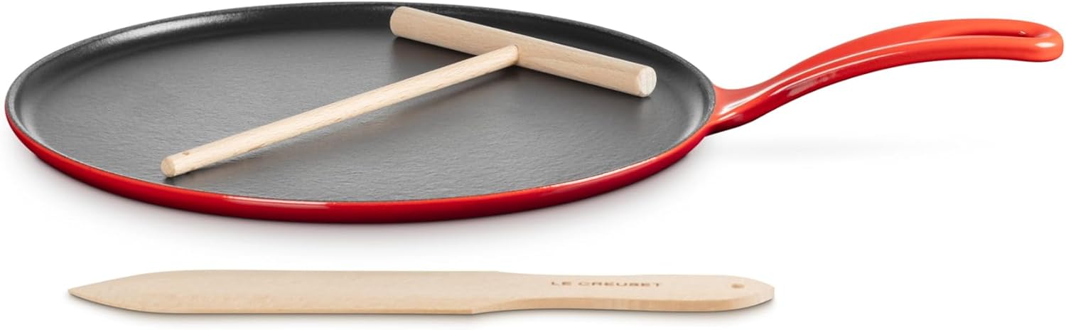 Le Creuset Enameled Cast Iron Traditional Round Crepe Pan, 10.25', Cerise