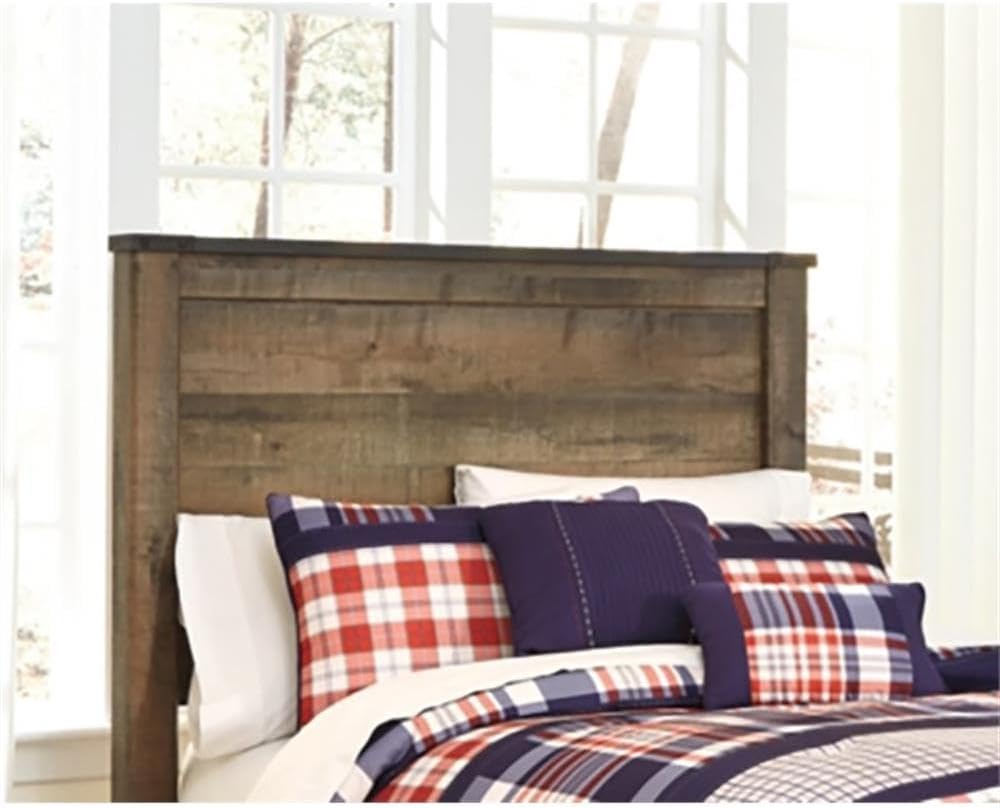 BOWERY HILL Farmhouse Wood Full Size Panel Bed, Brown Finish, 53.82' H x 57.32' W x 82.99' D, Includes Headboard, Footboard, Rails, Wooden Slats, Indoor Bedroom Platform Bed Frame