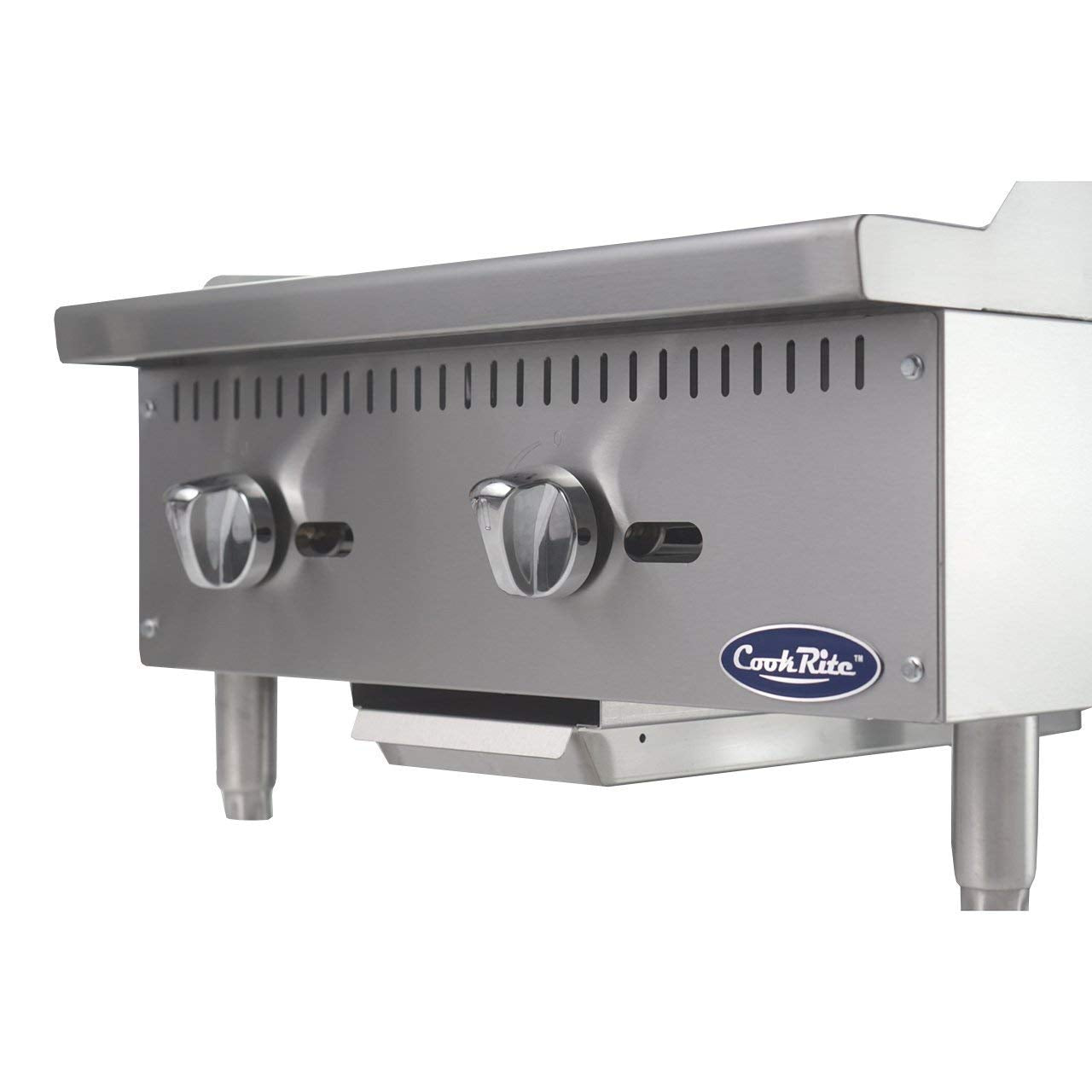 Atosa CookRite ATMG-24 24' Countertop Griddle | Flat Top Grill Hot Plate with Standby Pilots and Grease Drawer for Food Truck | Manual Controlled, Stainless Steel, 1 Burner 60,000 BTU, Liquid Propane