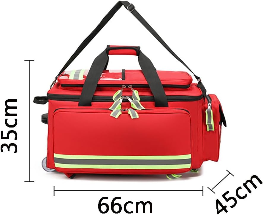 Generic Portable Trolley First Aid Kit Bag with Wheels, Large Capacity Outdoor Emergency Medical Duffle Bag Empty,Medical Trolley Bag with Compartments Removable,Ideal for EMT, EMS, Paramedics, Blue