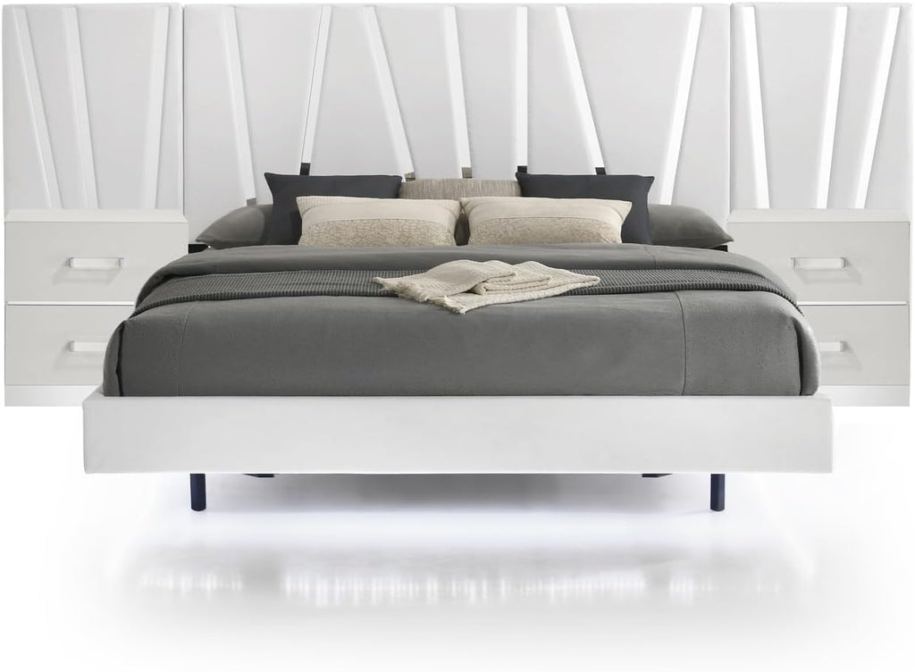 New Classic Furniture Europa Wood Bedroom Set with California King Bed and 2 Nightstands w/Panels, White