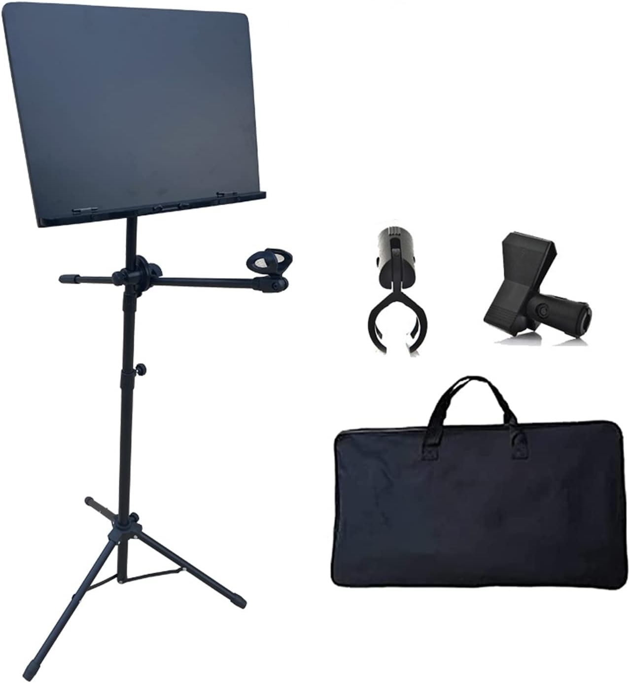 Foldable Music Stand for Sheet Music, Music Stand with Phone Holder Microphone Holder, Music Stand, Comes with A Bag for Easy Storage and Transport, Easy to Install,