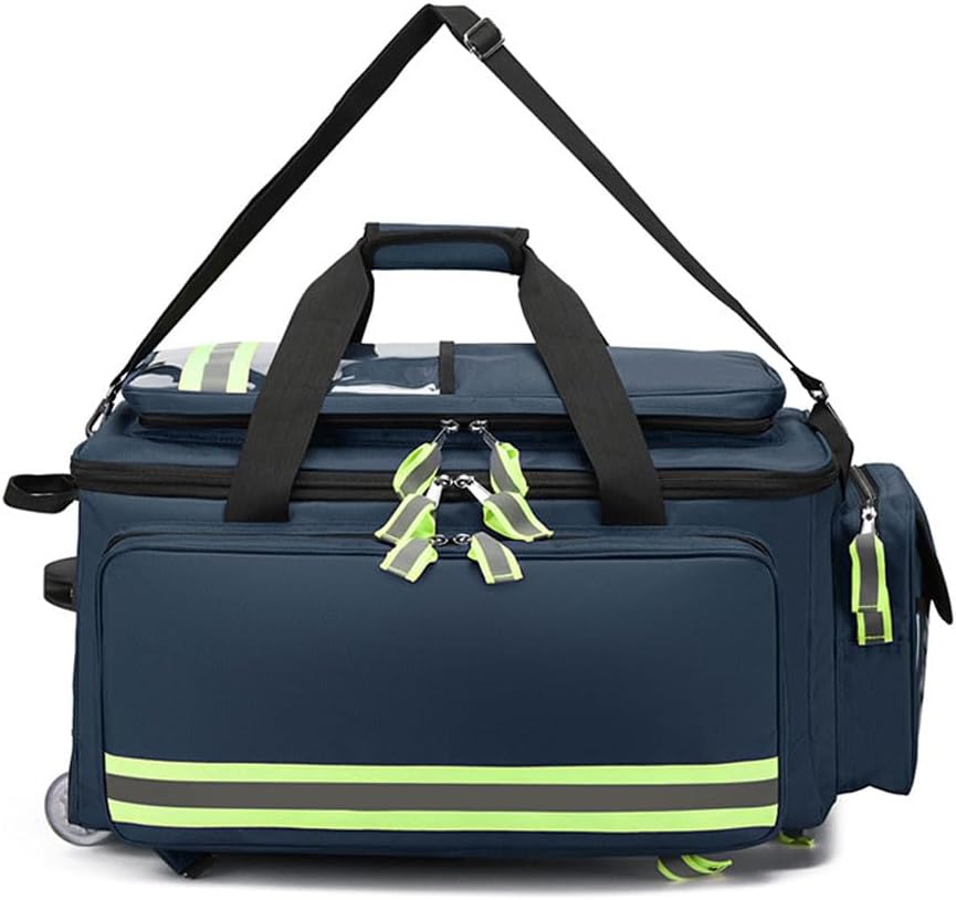 Generic Portable Trolley First Aid Kit Bag with Wheels, Large Capacity Outdoor Emergency Medical Duffle Bag Empty,Medical Trolley Bag with Compartments Removable,Ideal for EMT, EMS, Paramedics, Blue