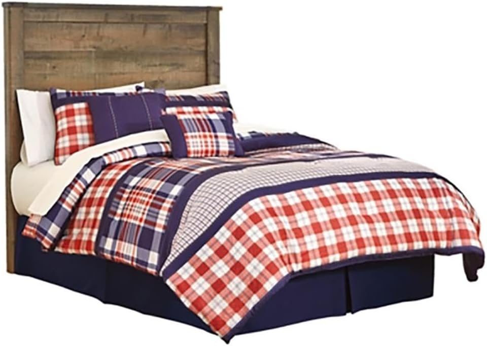BOWERY HILL Farmhouse Wood Full Size Panel Bed, Brown Finish, 53.82' H x 57.32' W x 82.99' D, Includes Headboard, Footboard, Rails, Wooden Slats, Indoor Bedroom Platform Bed Frame
