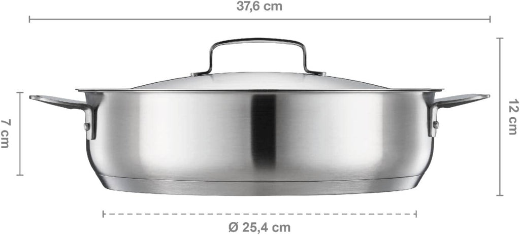 Fiskars Sauté Pan with Lid, Diameter 28 cm, Non-Stick, Suitable for All Cookers, Recycled Stainless Steel, Silver, 1064749