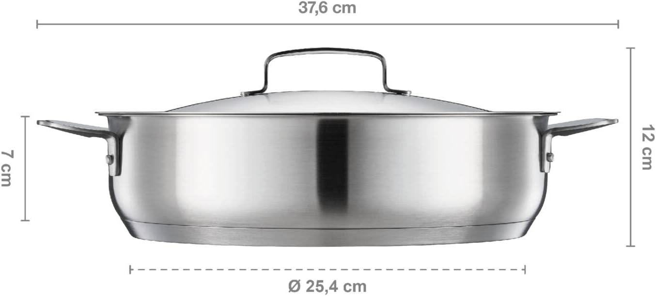 Fiskars Sauté Pan with Lid, Diameter 28 cm, Non-Stick, Suitable for All Cookers, Recycled Stainless Steel, Silver, 1064749