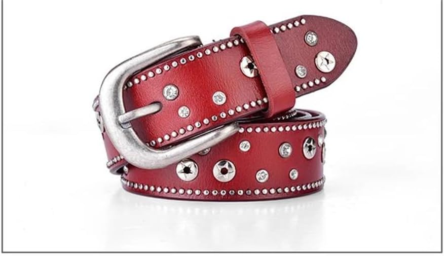 Women Retro Leather Rivet Belt European American Style For Jeans Street Outfits