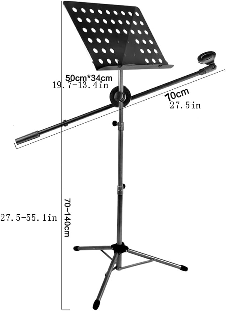 OSCCAR Music Stand Dual-Use Professional Portable Sheet Music Stand with Sound Card Tray Microphone Stand Phone Holder and Carry Bag Projector Stand Sheet Music Stand