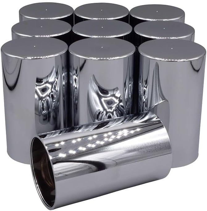 Mytee Products 120 Pcs Chrome ABS Plastic Cylinder Lug Nut Covers 33mm Thread-on Design 3-1/2'(H)- Lug Wheel Axle Nut Covers for Semi Truck, Frightliner, Volvo - Replaces # TNUT-F2L Truck Accessories
