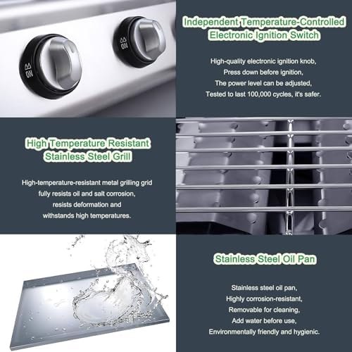 40'' Tabletop Grill Commercial Gas BBQ Grill w/ 8 Burners Portable Gas Barbecues Griddle, for Parties, Backyard barbeques, Camping or Picnicking