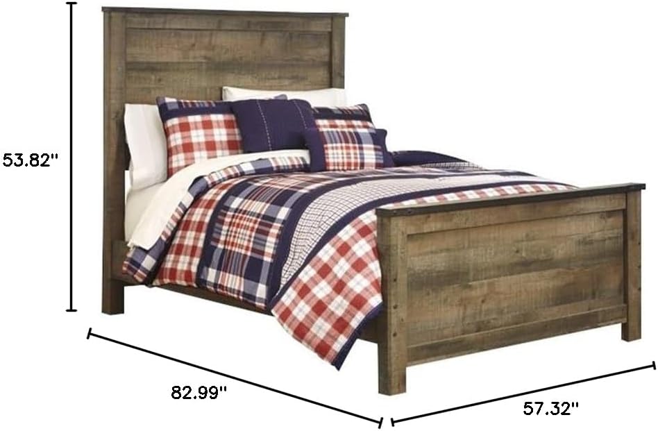 BOWERY HILL Farmhouse Wood Full Size Panel Bed, Brown Finish, 53.82' H x 57.32' W x 82.99' D, Includes Headboard, Footboard, Rails, Wooden Slats, Indoor Bedroom Platform Bed Frame