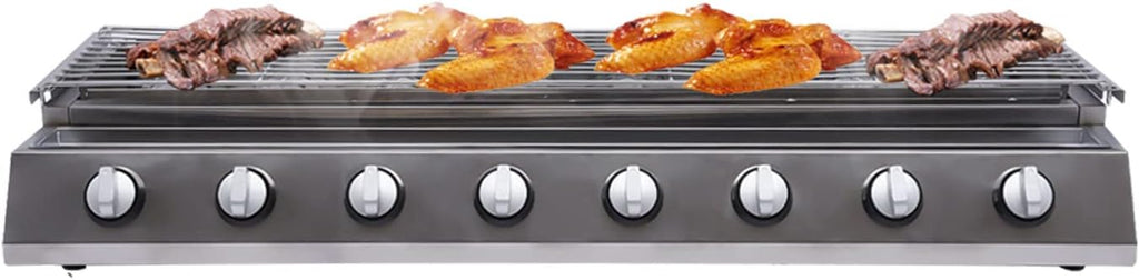 8 Burner Flat Top Gas Griddle,Outdoor Camp Picnic Barbecue LPG BBQ Grill,Tabletop or Freestanding Burners,Portable Grill Camping Griddle Station for BBQ, Camping,Only Liquefied Petroleum Gas