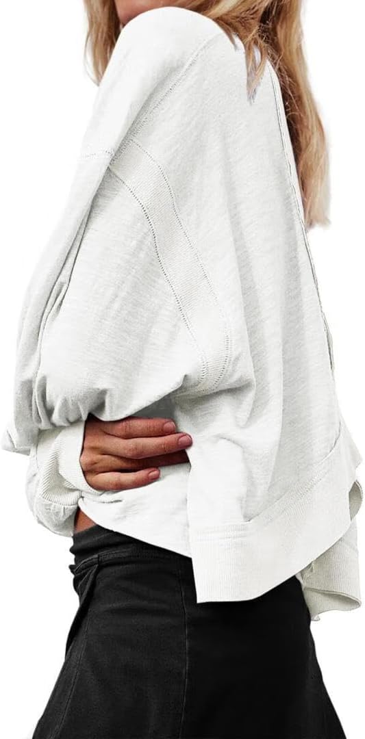 FMCHICO Backless Top for Women Crop Oversized Crewneck Pullovers Casual Loose Long Sleeve Shirts Running Y2k Yoga Outfits
