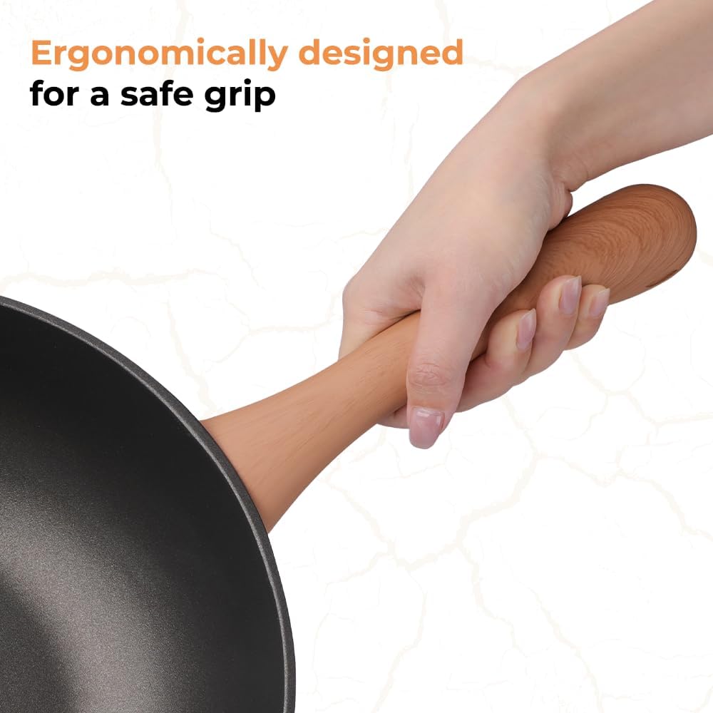 Bionic Turtle 12 Inch Nonstick Wok with Lid, Non Toxic, PFAS & PFOA Free, Dishwasher Safe, Compatible with All Stovetops, Durable Stir Fry Pan for Home Cooking