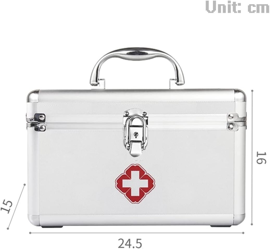 Medicine Storage Box Organizer Jewelry Travel Pill Case Family First Aid Portable Chest Cabinets -Empty Kit Medical Supplies Collection Container with Lock for Home