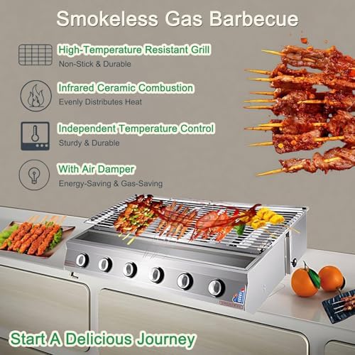 40'' Tabletop Grill Commercial Gas BBQ Grill w/ 8 Burners Portable Gas Barbecues Griddle, for Parties, Backyard barbeques, Camping or Picnicking