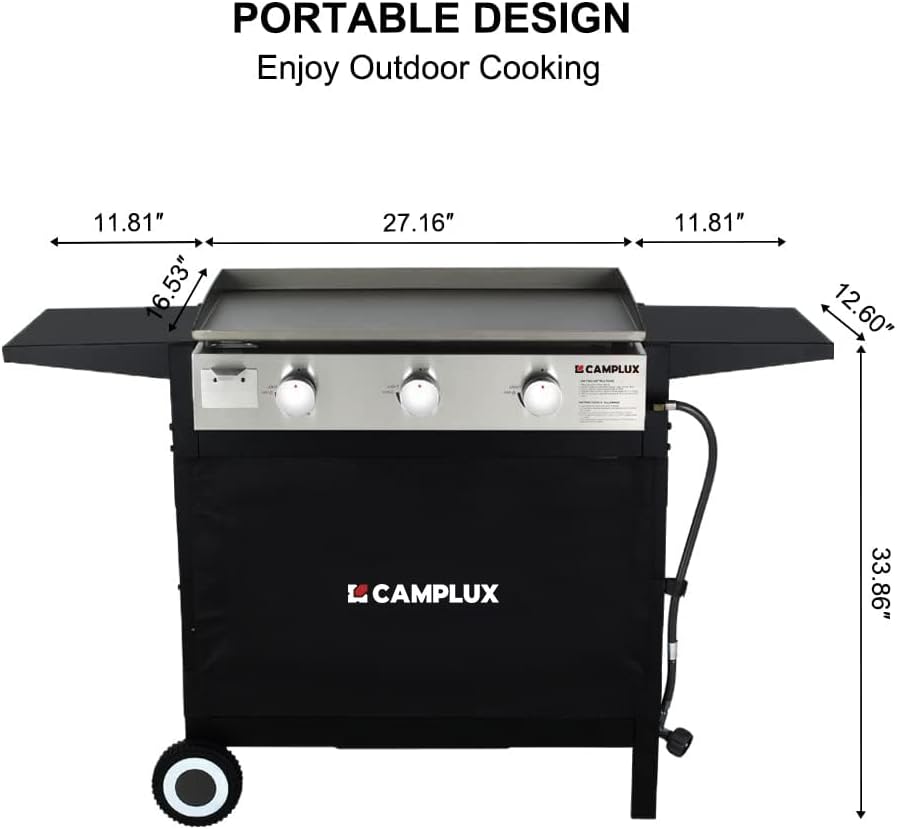 CAMPLUX Flat Top Griddle, Propane gas outdoor grill Griddle Cooking Station for Camping,BBQ,Tailgating or Picnicking, Stainless Steel, Silver, Black