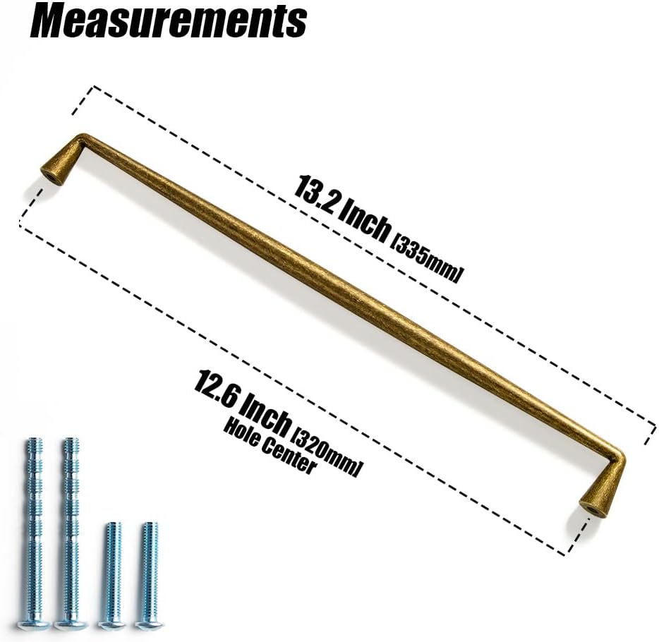 Goo-Ki Vintage Retro Antique Brass Zinc Alloy Cabinet Handles - 12.6''(320mm) Hole Center Affordable Luxury Cabinet Pull Hardware for Bedroom, Kitchen, 6 Pack……