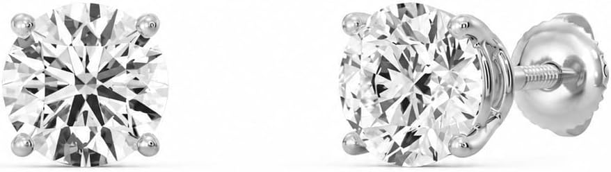 Gilded Lab-Grown Diamond Stud Earrings | 925 Sterling Silver Studs and 14KT Gold 925 Plated Silver | Hypoallergenic Fine Jewelry | 4-Prong Basket, Push Back Nut | Round Cut, SI1 Clarity, F Color | 1/10,1/5,1/4,1/3,3/8,1/2,3/4,7/8,1,1 1/2 ct tw