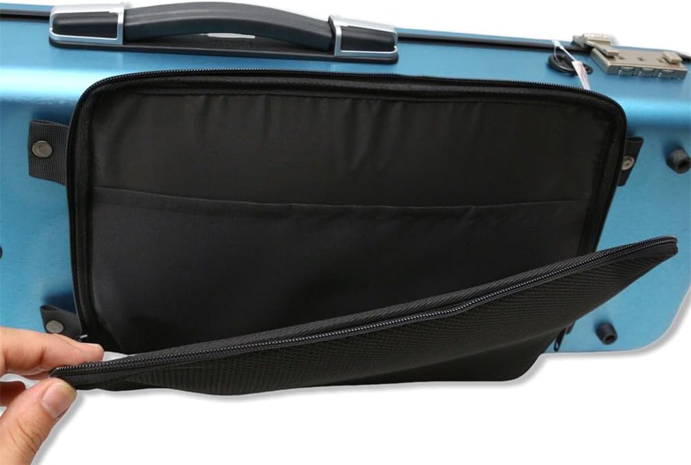 Violin case 4/4 Full size High strength Carbon fiber hard shell Durable handles Internal storage with Backpack straps Music Sheet bag (Blue with Lock)