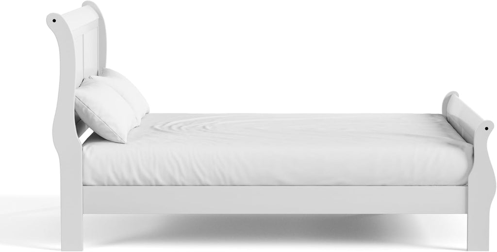Furniture of America Arabella Traditional Solid Wood 3 Piece Bedroom Set, King Bed Frame, Nightstand, and Chest, Chic Sleigh Design Bedframe with Headboard and Footboard, Box Spring Needed, White