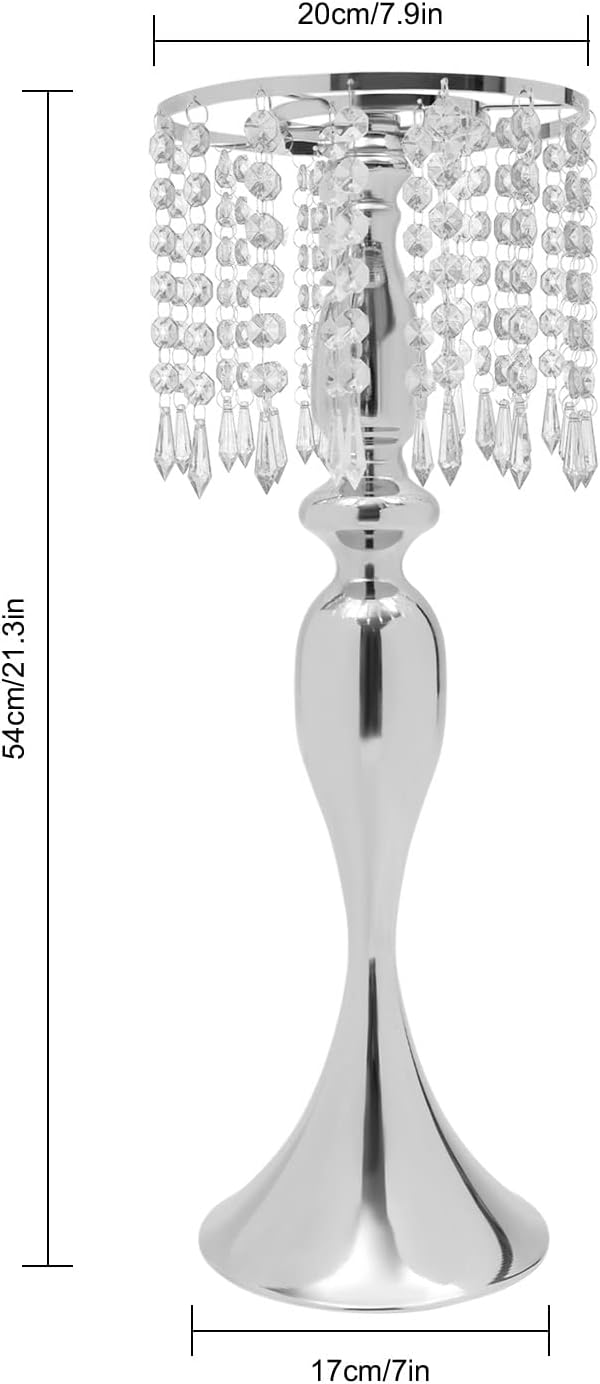 Silver Crystal Flower Stand Wedding Centerpieces for Tables, 10 Pcs Road Lead Tall Flower Holders Metal Flower Vase for Reception Tables Wedding Supplies Party Reception Dining Room, 21.3'H