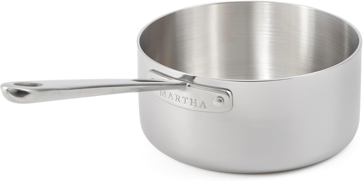 Martha by Martha Stewart 3-Quart Triply Stainless Steel Low Saucepan w/Lid