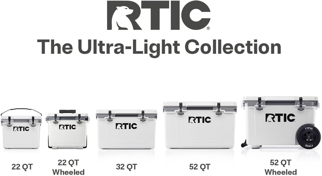 RTIC Ultra-Light Hard Cooler Insulated Portable Ice Chest Box for Drink, Beverage, Beach, Camping, Picnic, Fishing, Boat, Barbecue, 30% Lighter Than Rotomolded Coolers