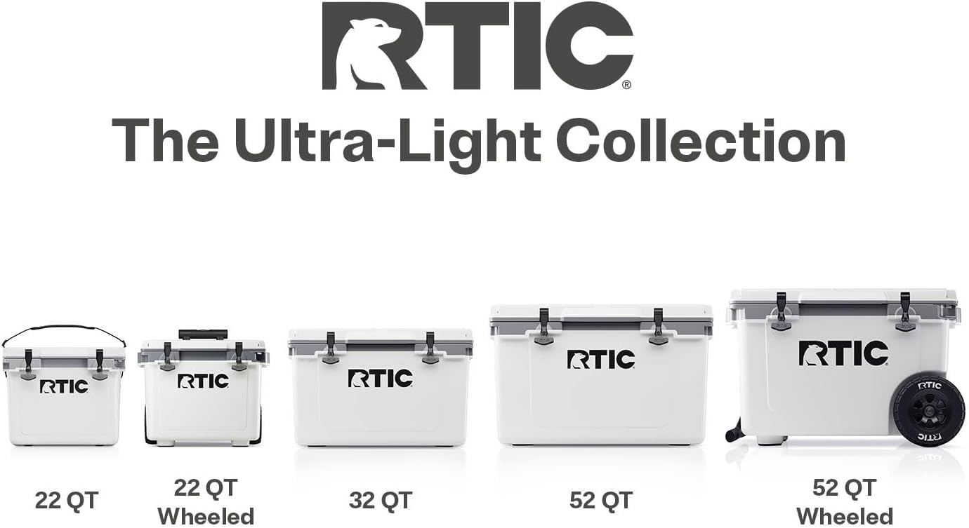 RTIC Ultra-Light Hard Cooler Insulated Portable Ice Chest Box for Drink, Beverage, Beach, Camping, Picnic, Fishing, Boat, Barbecue, 30% Lighter Than Rotomolded Coolers
