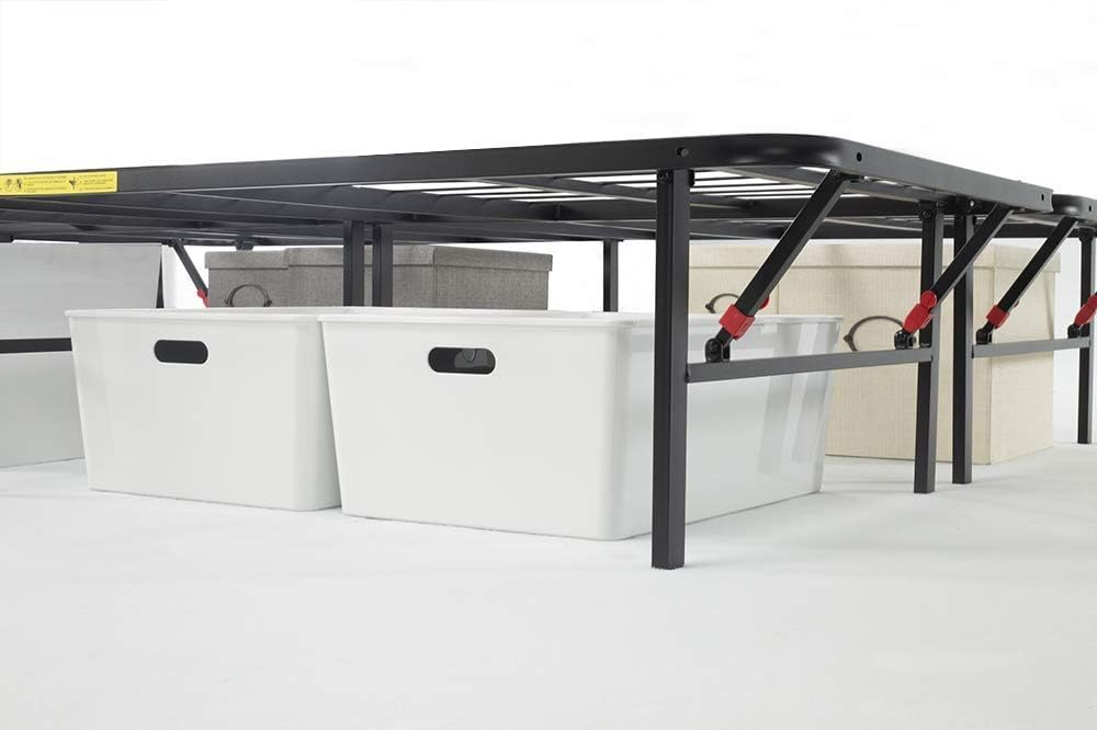 Amazon Basics Bed Frame with Storage, Foldable Metal Platform, Sturdy Steel, No Box Spring Needed, 14-inch High, Tool-Free Setup, Noise Free, Easy Assembly, Queen Size, Black