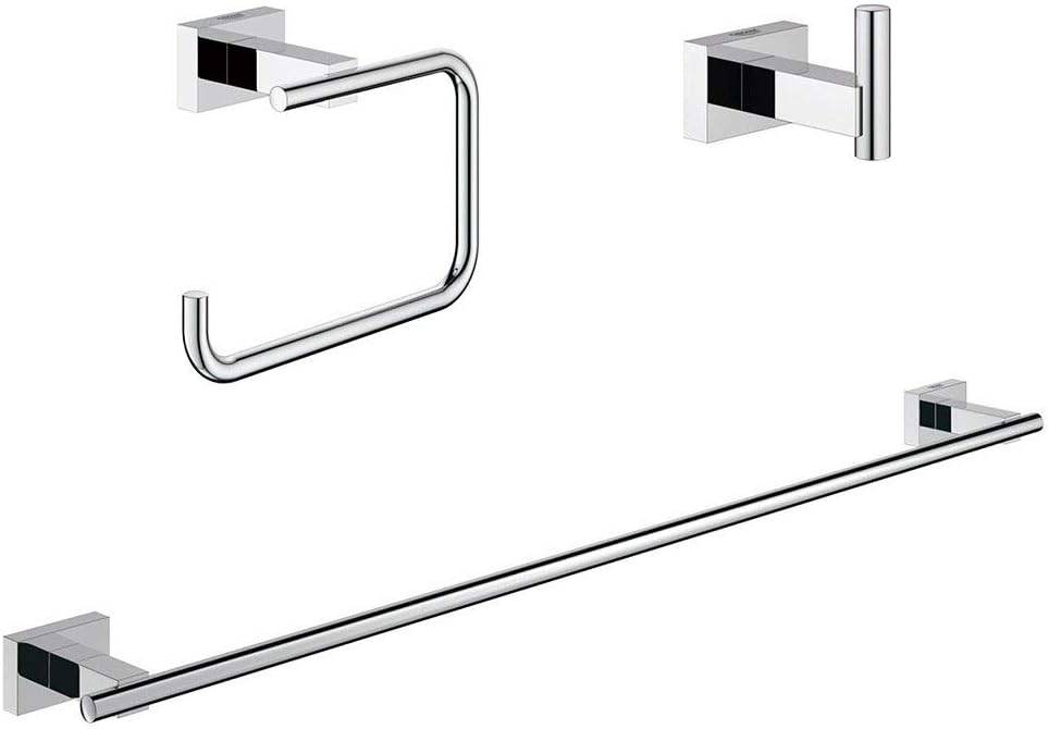 Grohe Essentials Cube 3-in-1 Bathroom Accessory Set, Polished Chrome