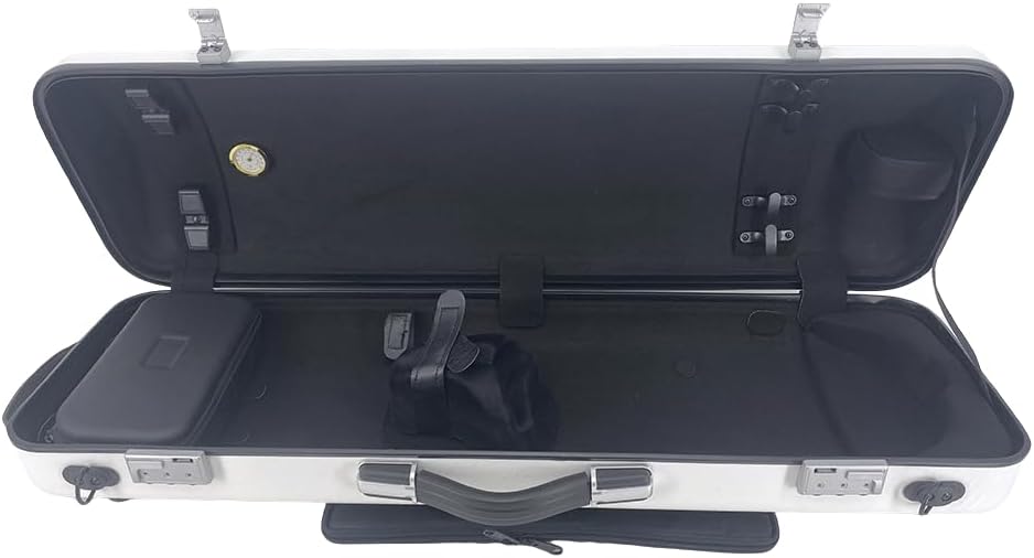 Violin case 4/4 Full size High strength Carbon fiber hard shell Durable handles Internal storage with Backpack straps Music Sheet bag (White with Code lock)