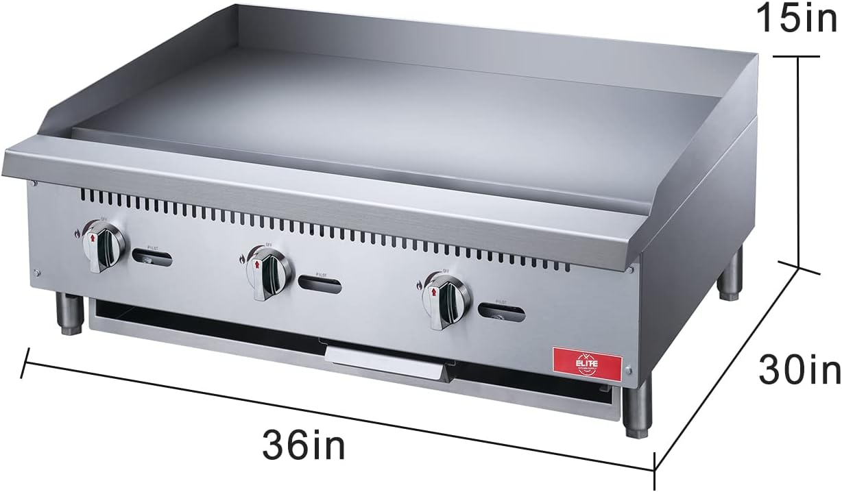 Commercial Countertop Griddle, ETL 36' Flat Top Grill Natural Gas (NG) / Propane, 3 Burners - 90000 BTU