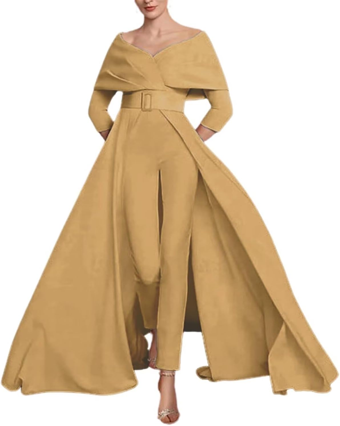 Two Piece Jumpsuit Mother of The Bride Dresses for Women Off Shoulder Satin Elegant Formal Evening Dress for Women