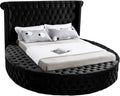 Meridian Furniture Luxus Collection Modern | Contemporary Round Shaped Velvet Upholstered Bed with Deep Button Tufting and Footboard Storage, Queen, Black