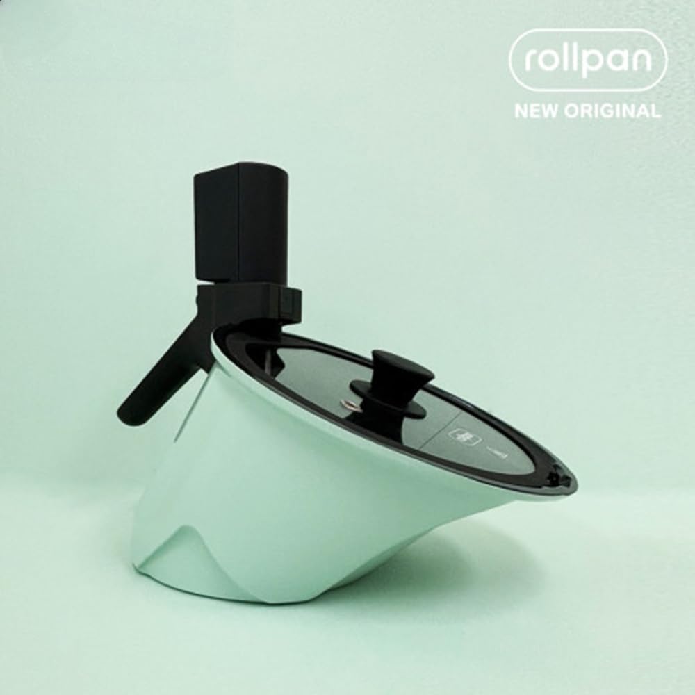 Rollkitchen Rollpan Camping Oven Automatic Rotation Cooking Pot for Korean BBQ and Outdoor Grilling, Mint