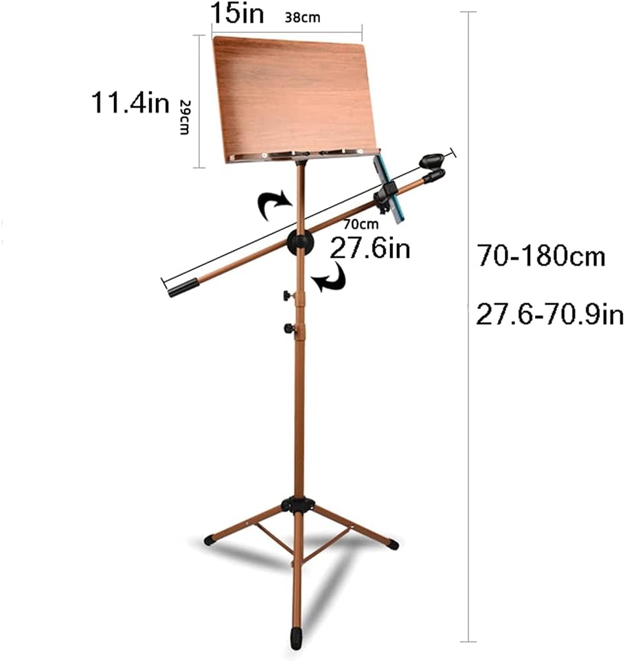 Music Stands Portable Solid Wood Music Holder with Microphone Stand Adjustable Height Folding Sheet Music Stands