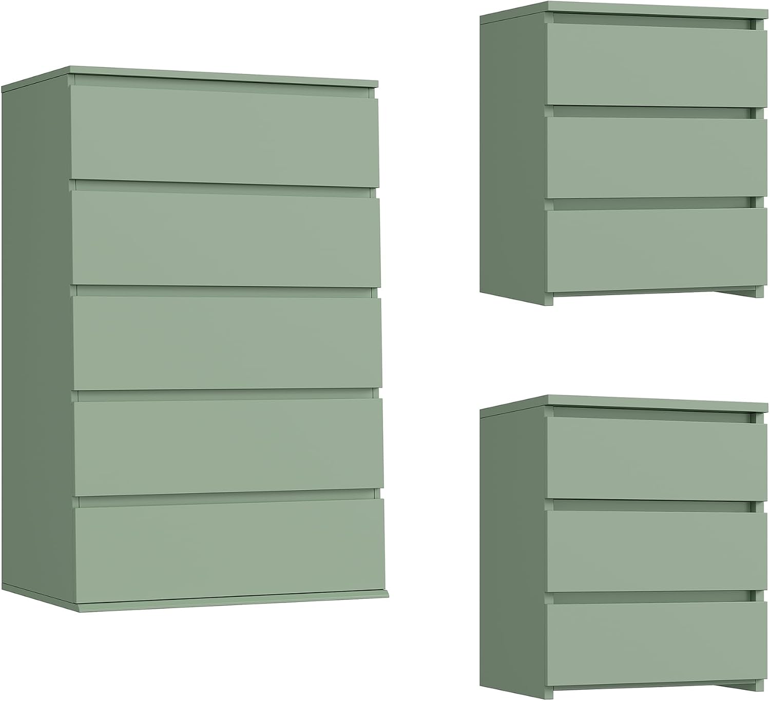 FOTOSOK Bedroom Set, 5 Drawer Dresser and Nightstand Sets for Bedroom, 3 Piece Bedroom Set, Night Stand Set of 2 & White Dresser Set, Chest of Drawers Storage Cabinet Set, Green