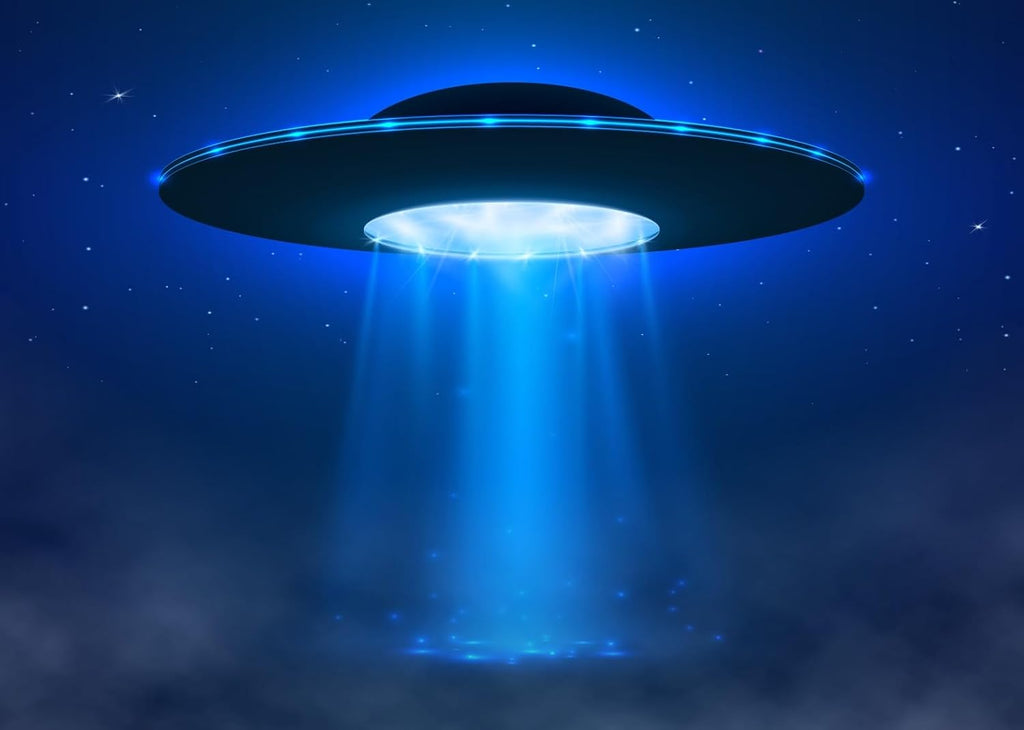 20x10ft UFO Backdrop Sci-Fi Alien Spaceship Background Glowing Flying Saucer Decor Outer Space Party Supplies Cosmic Theme Photo Booth Banner Science Fiction Celebration Decoration